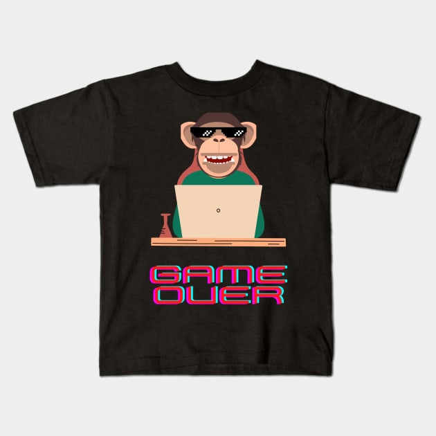 funny monkey game over Kids T-Shirt by bars_sky